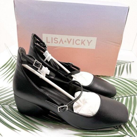Lisa Vicky Black Ankle Strap Pumps Sz 8.5 Sculptural Maryjane Balletcore Shoe - Picture 9 of 9